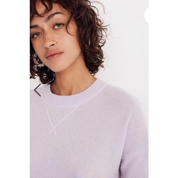 Madewell 100% Cashmere Sweatshirt XL Dusty Lavender Purple Waffle Knit SOFT $158 - Picture 3 of 16